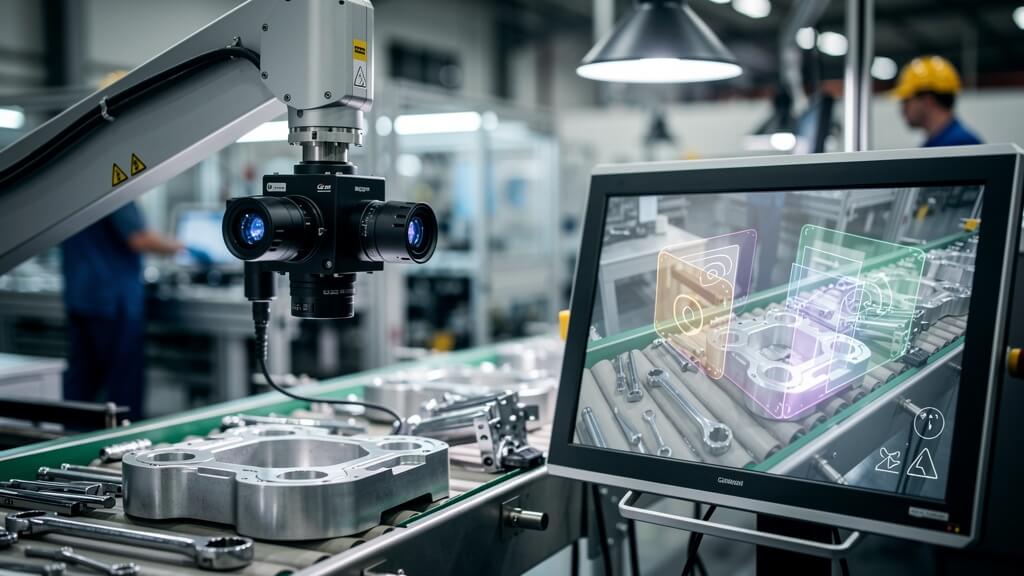 AI-videoanalyse voor apparatuurinspectie in een industriële omgeving met camera en machinecontrole