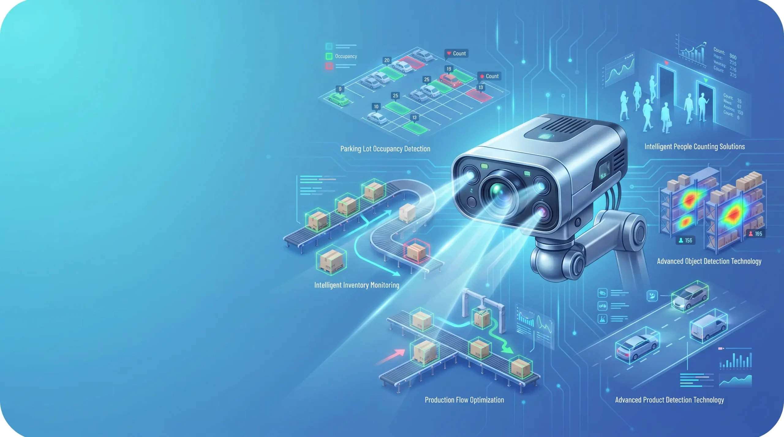 AI-videoanalyse voor logistiek magazijn met detectie van voertuigen, objecten en risicozones